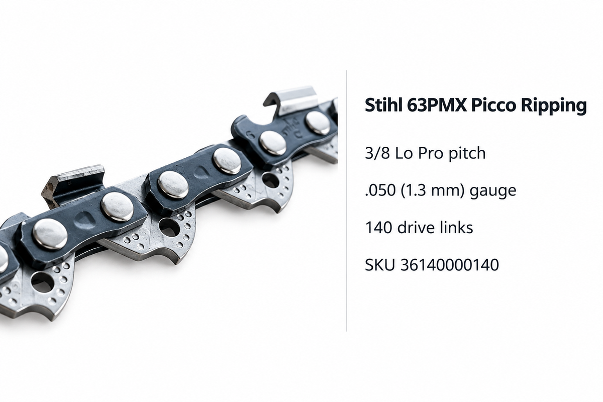 Stihl 63PMX Picco ripping chainsaw chain for chainsaw milling, 3/8 Lo Pro pitch, .050 inch (1.3 mm) gauge and 140 drive links